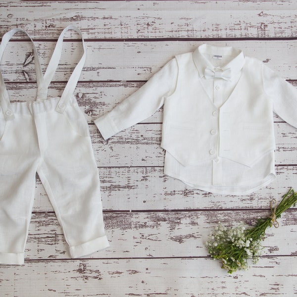 Baby Wedding Outfit, Ring Bearer Outfit, Boys Baptism Outfit, Boys Linen Suit