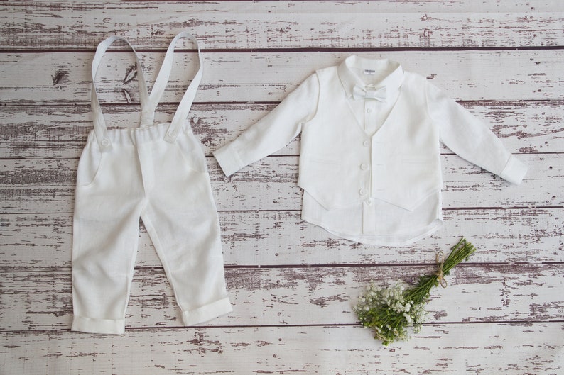 Baby Wedding Outfit, Ring Bearer Outfit, Boys Baptism Outfit, Boys Linen Suit image 1