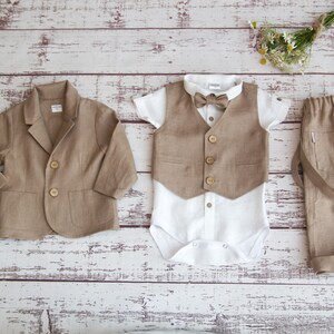 Baby Wedding Outfit, Ring Bearer Outfit, Boys Baptism Outfit, Boys Linen Suit