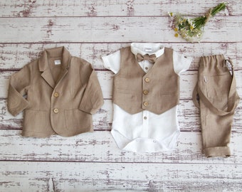 Linen Ring Bearer Suit | Page Boy Wedding Outfit | Boys Baptism Outfit | Toddler Wedding Suit | Baby Boy Formal Outfit