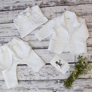 Baby Wedding Outfit, Ring Bearer Outfit, Boys Baptism Outfit, Boys Linen Suit