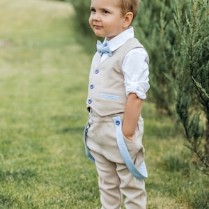 Ring Bearer Suit, Boys Formal Wear, Boy Baptism Outfit, Boys Linen Suit