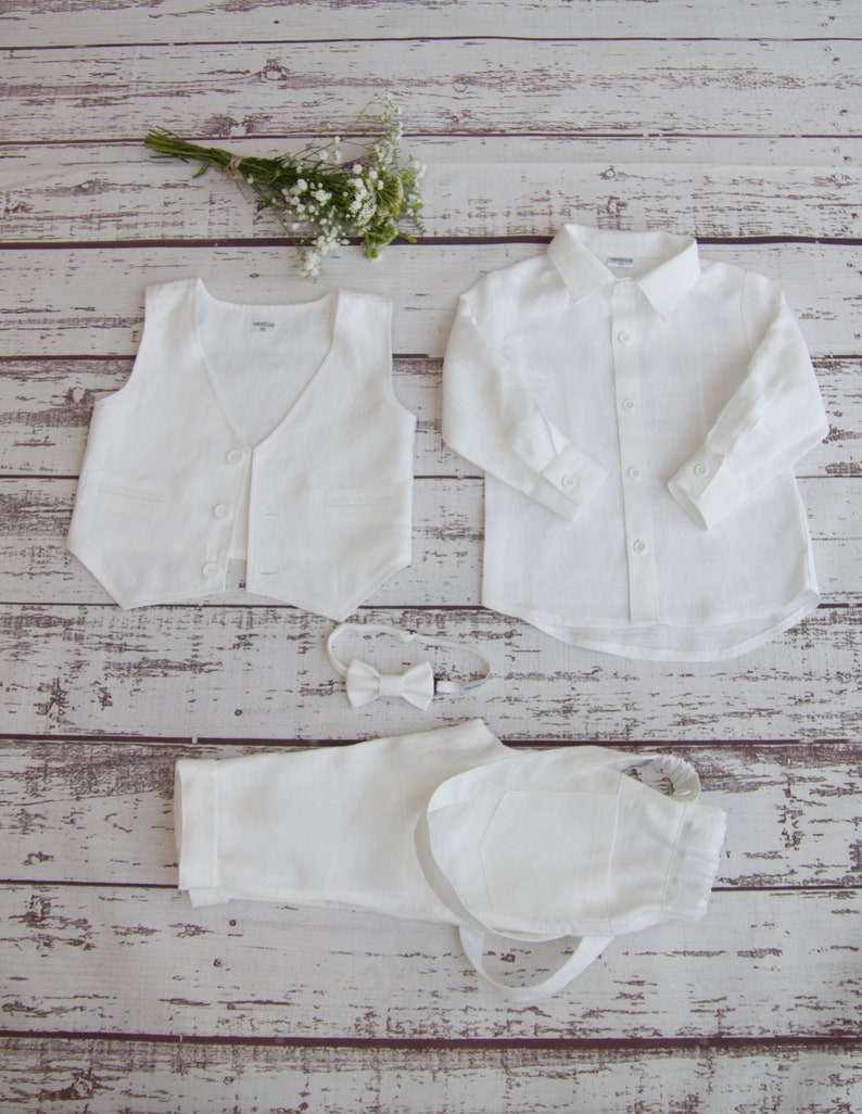 Baby Wedding Outfit, Ring Bearer Outfit, Boys Baptism Outfit, Boys Linen Suit image 2