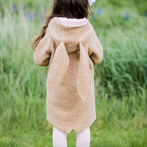 Manteau lapin avec capuche, veste fille, manteau de laine, sweat à capuche lapin avec oreilles, veste en laine d’hiver