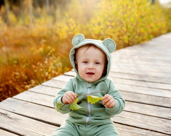 Baby Teddy Bear Hoodie With Ears, Teddy Bear Jumpsuit For Girls, Baby Long Sleeve Harem Romper