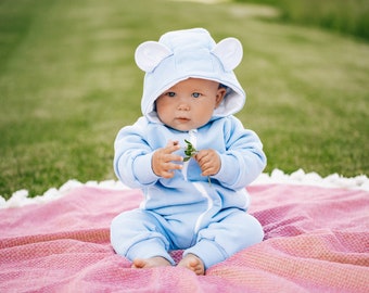 Baby Teddy Bear Hoodie With Ears, Teddy Bear Jumpsuit For Girls, Baby Long Sleeve Harem Romper
