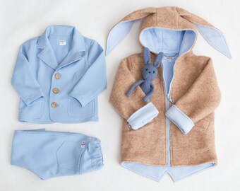 Sudadera con capucha de lana con orejas de conejo hecha a mano: abrigo de lana cálido para niños pequeños