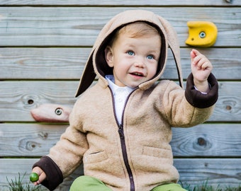 Woolen Rabbit Ears Coat for Toddlers - Bunny Hoodie For Kids - Bunny Ears Wool Jacket -Toddlers Clothing -Unisex Clothing - Warm Wool Coat