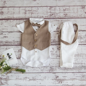 Baby Wedding Outfit, Ring Bearer Outfit, Boys Baptism Outfit, Boys Linen Suit