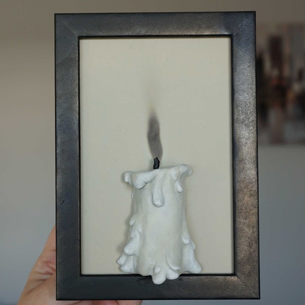 3D Burnt Out Candle Sculpture Art in a Black Picture Frame