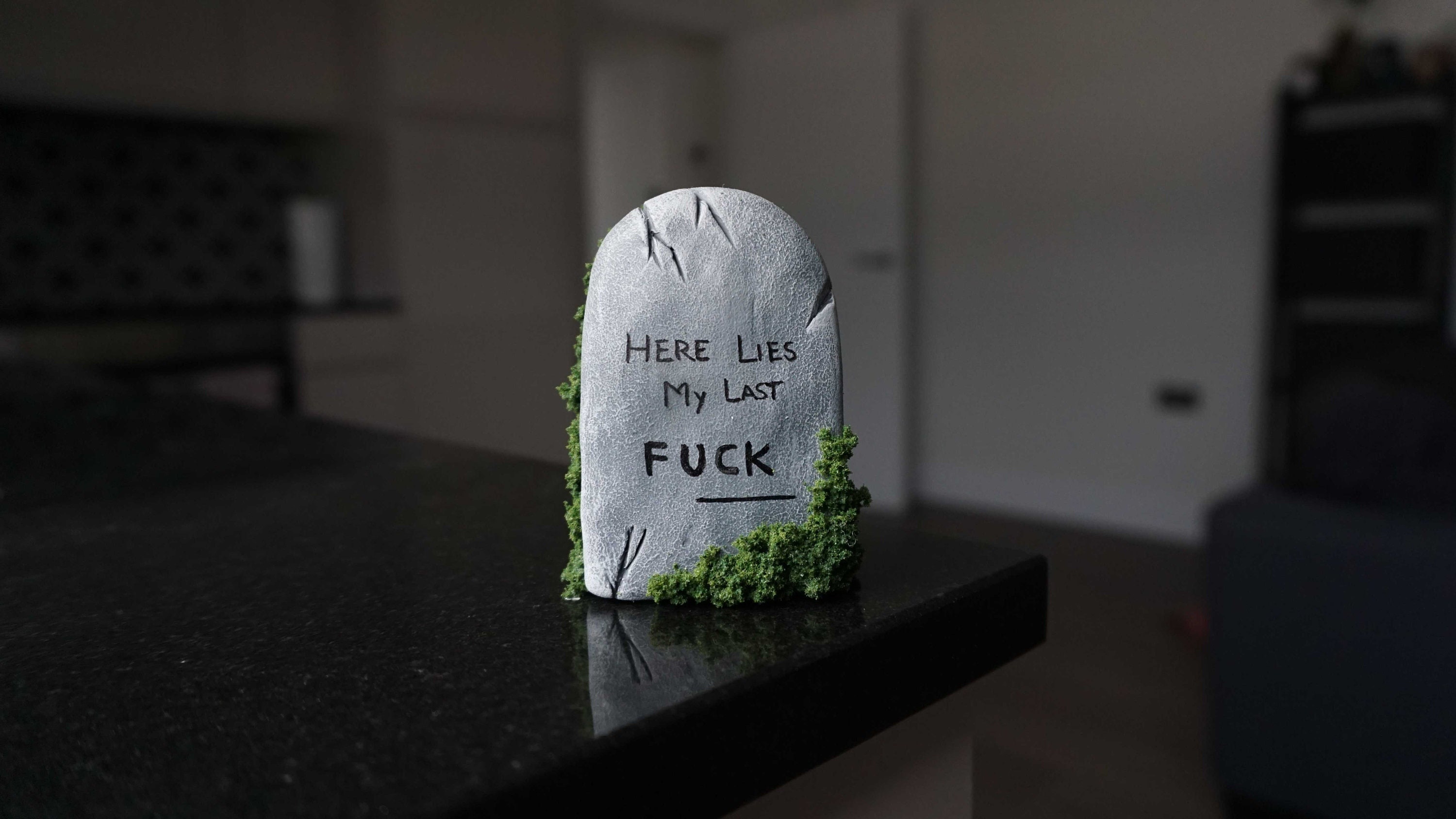 Here Lies My Last Fuck Grave Stone Clay Sculpture Halloween photo