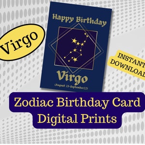Virgo Zodiac Birthday Card, Digital Download, Instant Print, 5&quot;x7&quot;, gift idea,