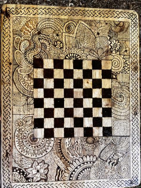 Card Table, Tv Table, Wood Burned, Homemade, Pyrography Design, Folding ...