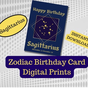Sagittarius Zodiac Birthday Card, Instant Download, Digital Print, 5"x7", gift idea, Printable, Greeting Card