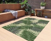 Tropical Fern Polyester Outdoor Rug, Non-Slip Patio Mat
