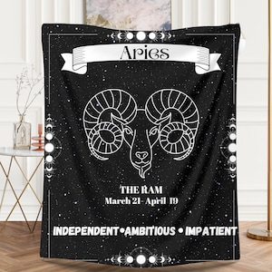 Aries Zodiac Velveteen Plush Blanket, Astrology Throw, Cozy Gift for Aries, Zodiac Decor, Astrology Lover&#39;s Blanket, Horoscope Home Decor