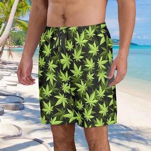 men's swim shorts adult beach apparel guys pot leaf shorts male cannabis swimwear