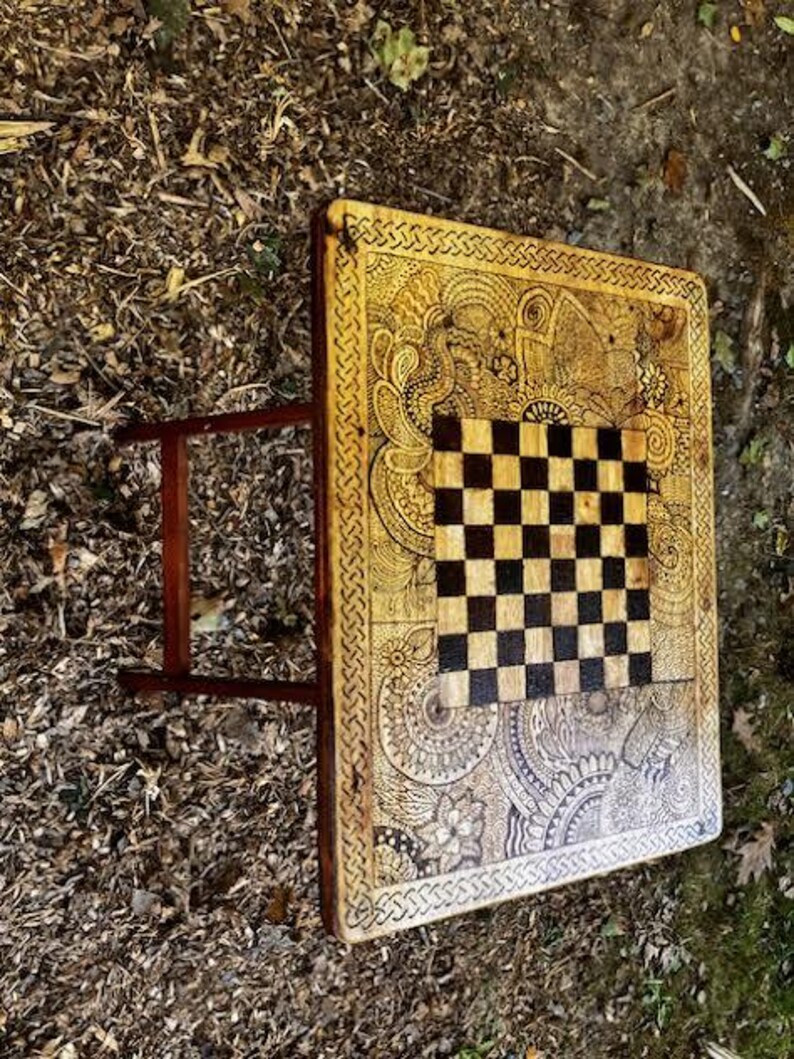 Card Table, Tv Table, Wood Burned, Homemade, Pyrography Design, Folding ...