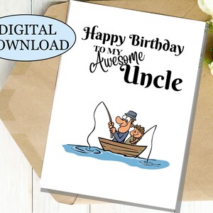 Joyeux anniversaire oncle pêche carte pliante, téléchargement numérique, imprimable, 5 x 7, téléchargement immédiat