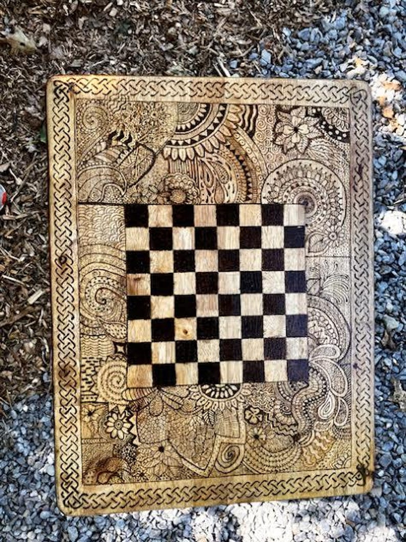 Card Table, Tv Table, Wood Burned, Homemade, Pyrography Design, Folding ...