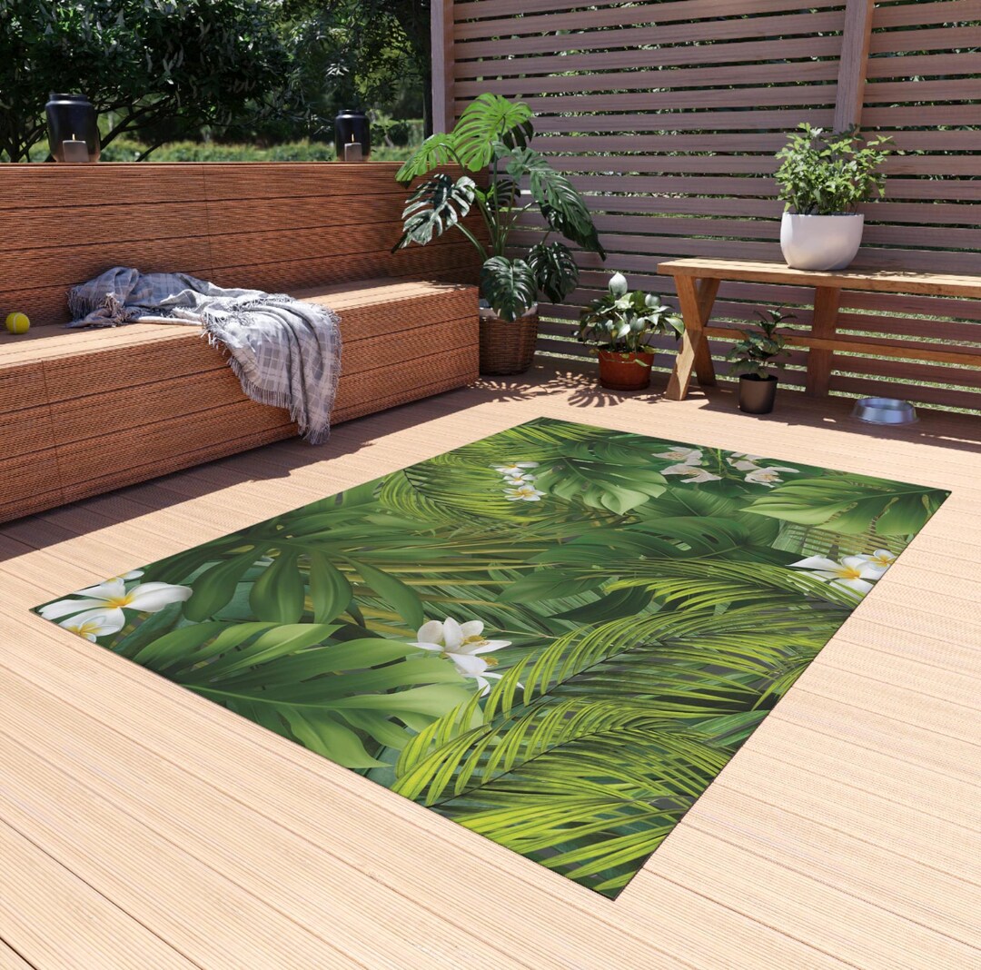 Tropical Outdoor Rug, Boho Patio Mat, Beach Picnic Decor, Summer Home ...