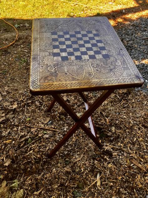 Card Table, Tv Table, Wood Burned, Homemade, Pyrography Design, Folding ...