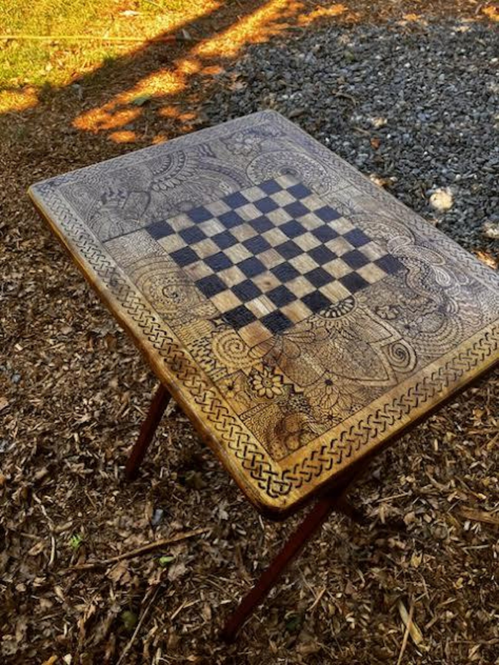 Card Table, Tv Table, Wood Burned, Homemade, Pyrography Design, Folding ...