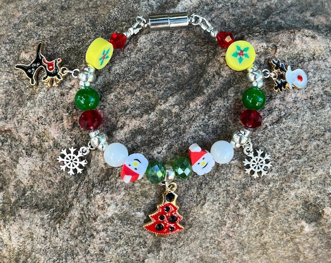 Enamel Christmas Charms Bracelet w/magnetic clasp