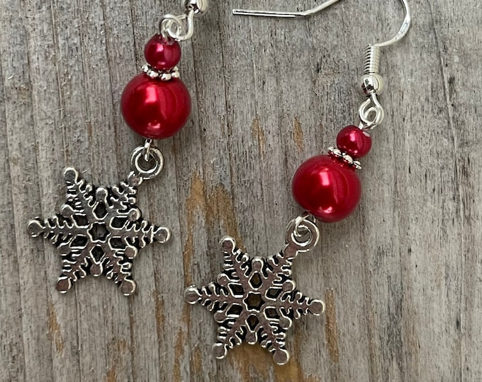 Snowflake Red Pearl Earrings