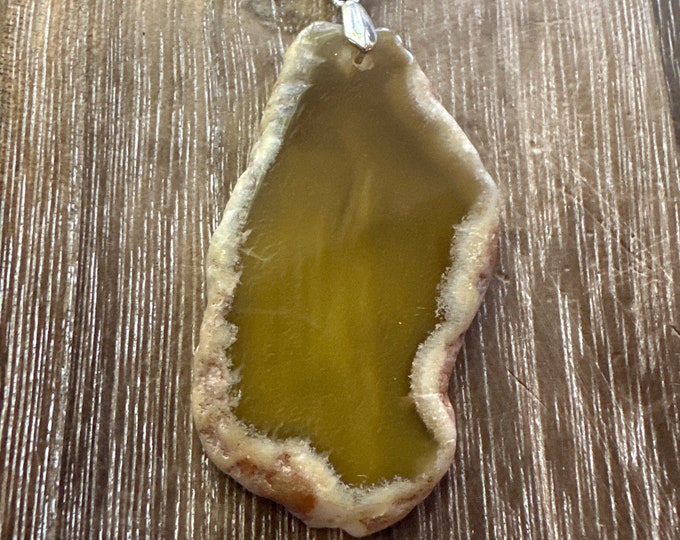 Green Geode Slice Pendant Necklace | Geode Pendant