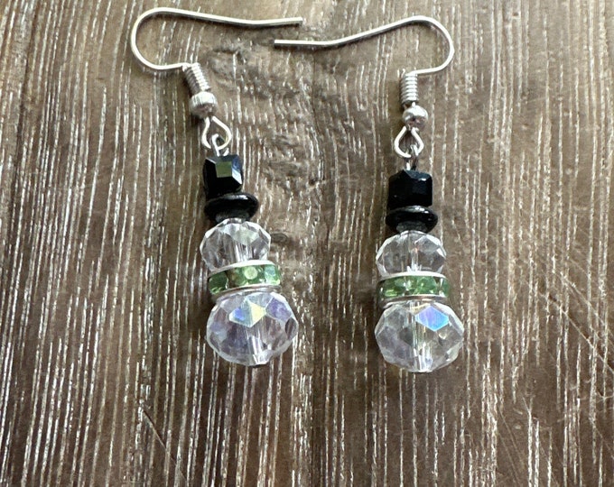 Snowman with Light Green Rhinestone Earrings