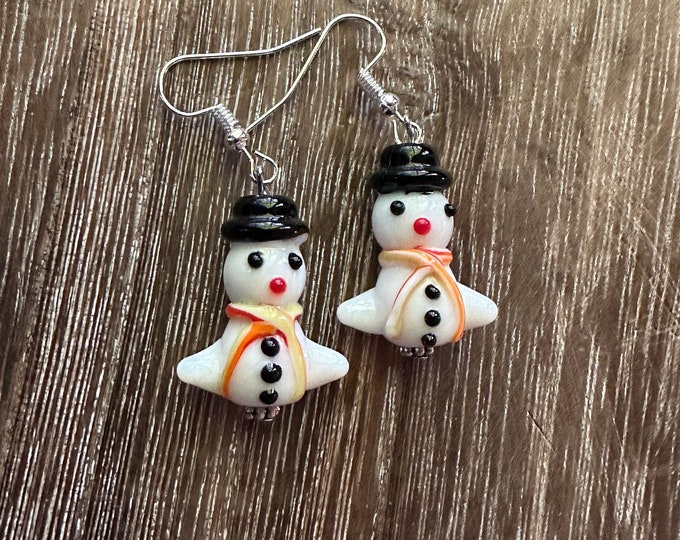 Snowman Lampwork Glass Earrings