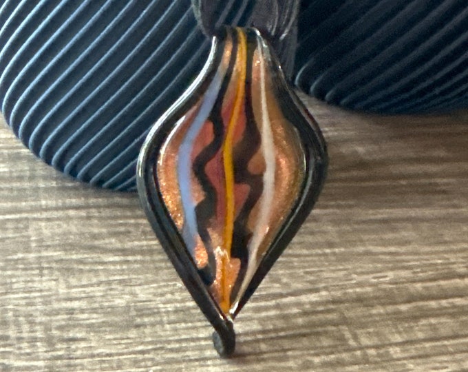 Black/Gold Leaf Pendant | Murano Glass Leaf | Leaf Pendant Necklace