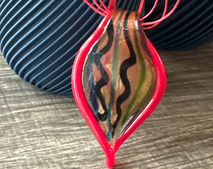 Red/Gold Leaf Pendant |  Murano Glass Leaf | Leaf Pendant Necklace