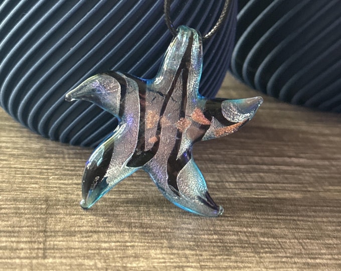 Blue/Black Starfish Pendant | Lampwork Glass Starfish | Starfish  Pendant Necklace