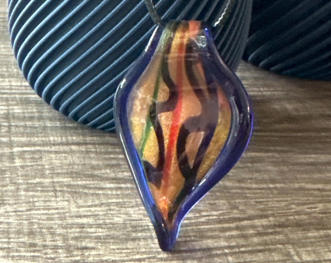 Blue/Gold Leaf Pendant | Murano Glass Leaf | Leaf Pendant Necklace
