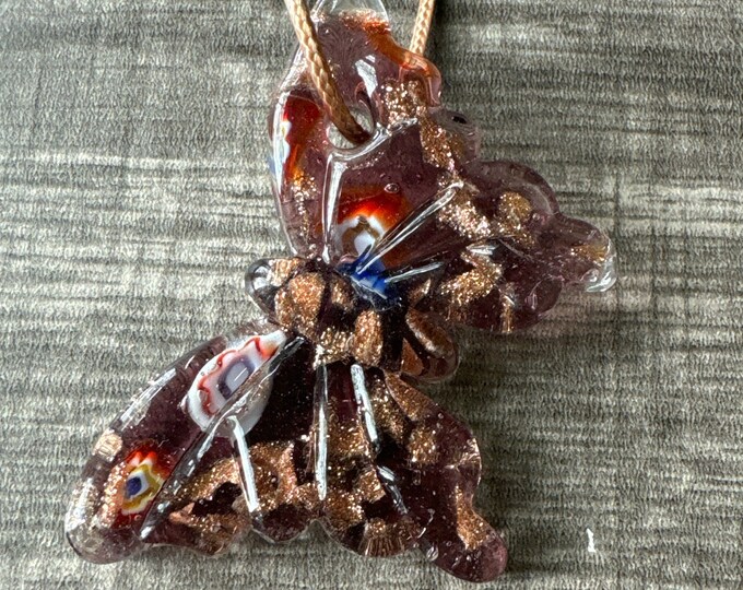 Purple Millefiori Butterfly Pendant | Glass Butterfly Pendant Necklace