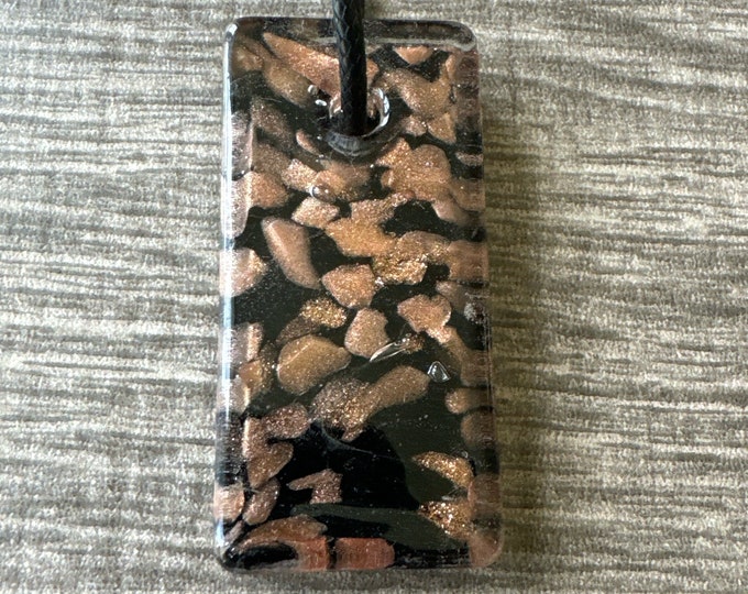 Black Rectangle Pendant | Lampwork Glass Rectangle | Rectangle Pendant Necklace