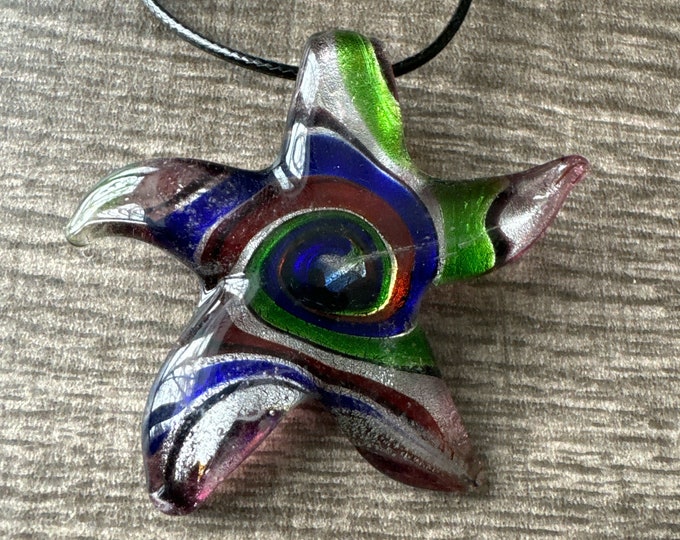 Green/Blue Starfish Pendant | LampWork Glass Starfish | Starfish Pendant Necklace