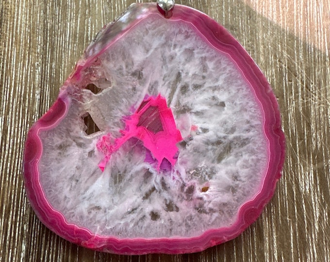 Pink Geode Druzy Agate Freeform Pendant Necklace