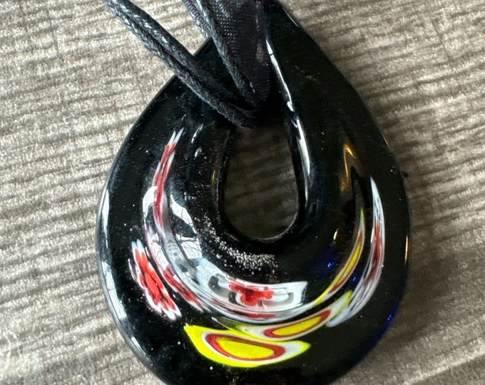 Black Millefiori Teardrop Pendant | Teardrop Pendant Necklace