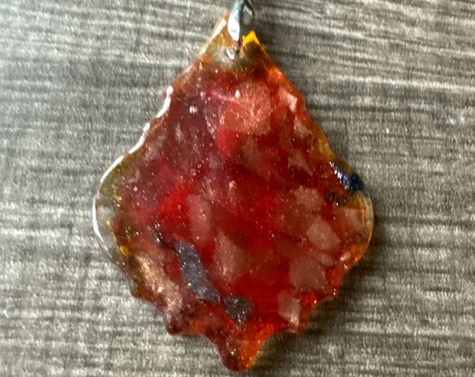Red Lampwork Glass Pendant Necklace | Red Freeform Pendant Necklace