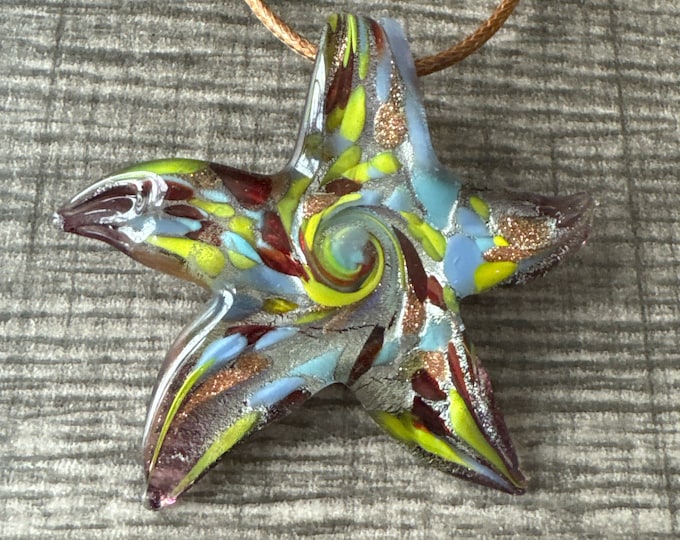 Purple/Yellow Starfish Pendant | LampWork Glass Starfish | Starfish Pendant Necklace