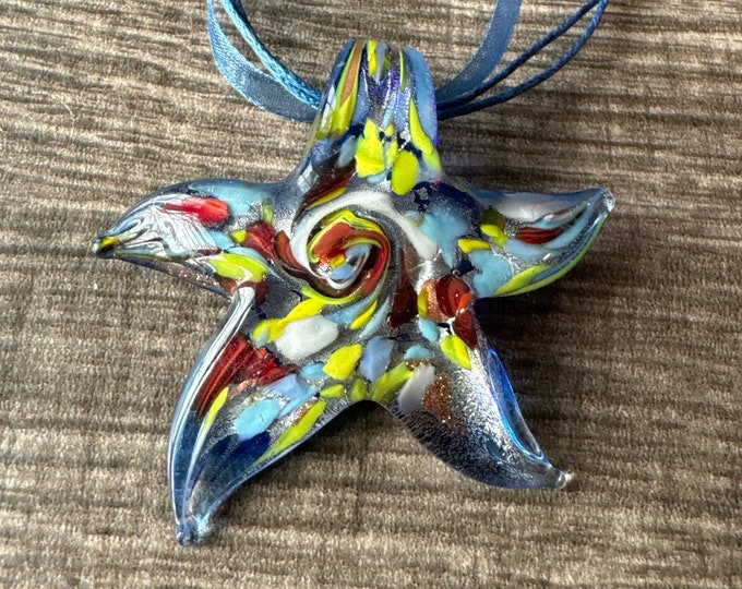 Blue Starfish Pendant | LampWork Glass tarfish | Starfish Pendant Necklace