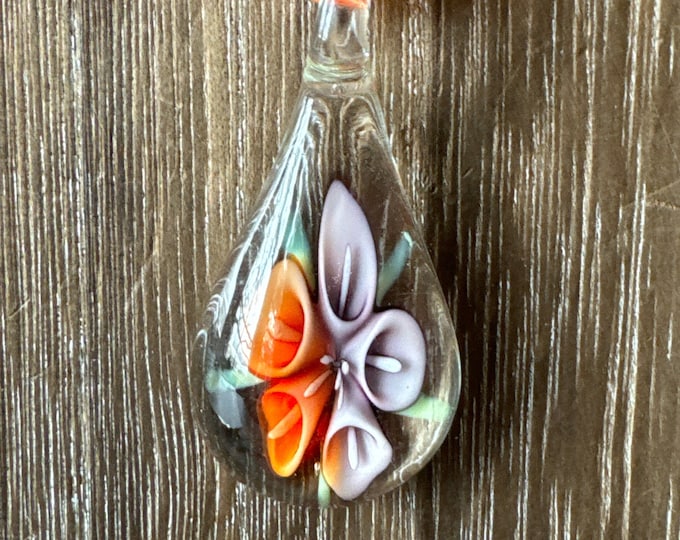 Orange/Purple Flower Pendant | Flower Drop Pendant Necklace