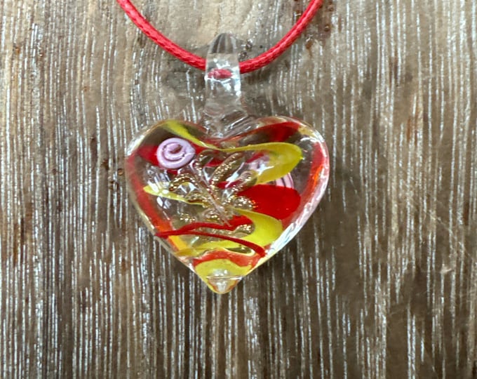 Red/Yellow Swirl Murano Glass Heart Pendant Necklace