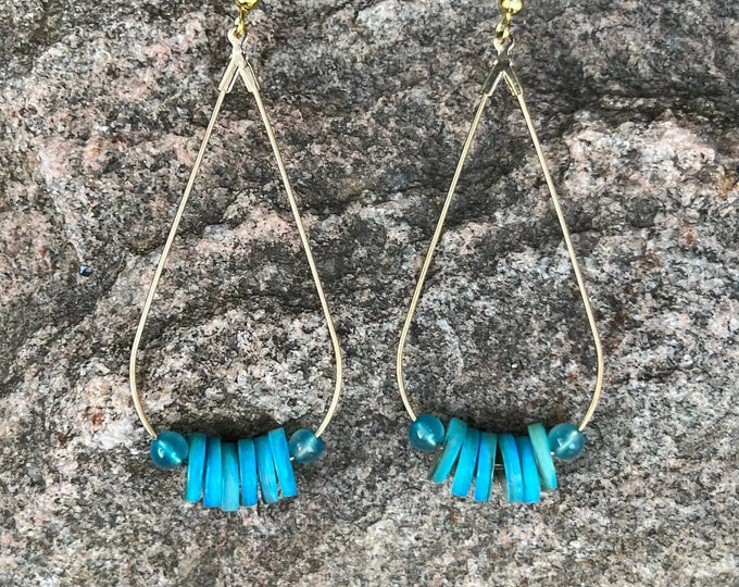 Blue Shell Teardrop Hoop Earrings | Shell Hoop Earrings