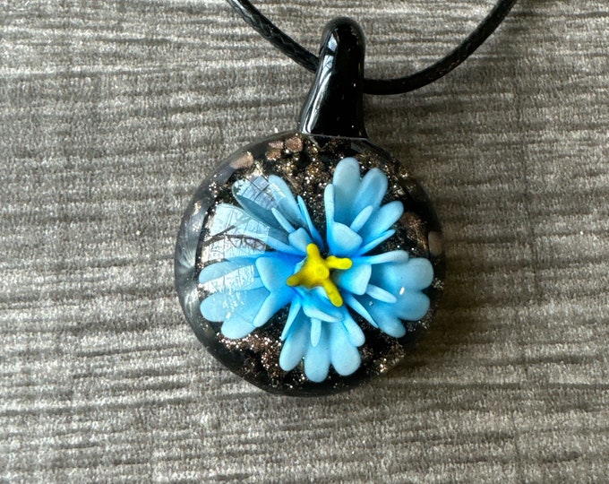 Aqua Blue Flower Pendant | Murano Glass Flower | Flower Pendant Necklace