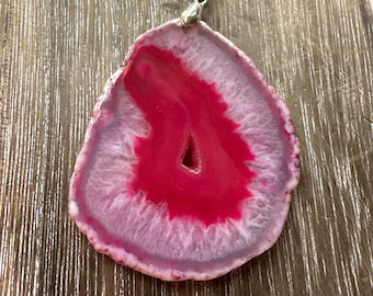 Pink Geode Druzy Agate Freeform Pendant Necklace on a Sterling Silver Chain**