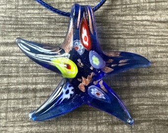 Blue Millefiori Starfish | Lampwork Glass Starfish | Starfish Pendant Necklace